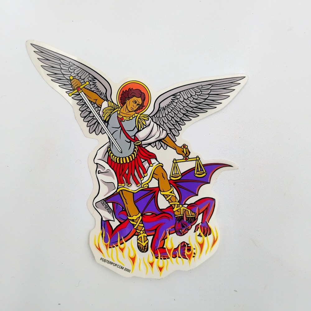 Marco Almera St Michael Defeating Devil Vinyl Sticker Decal Poster Pop 2000 VTG